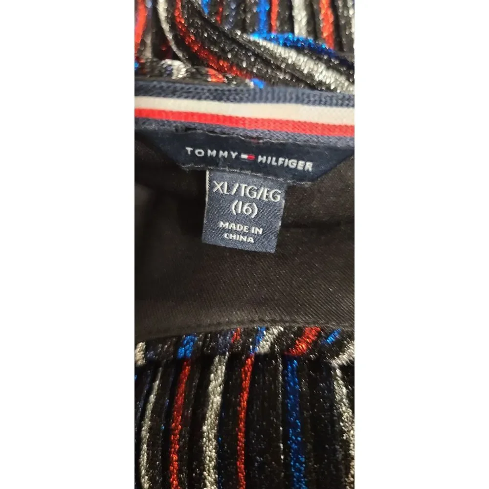 Tommy Hilfiger Girls Multi Color Metallic Sparkly Striped Dress Size XL (16) NWT